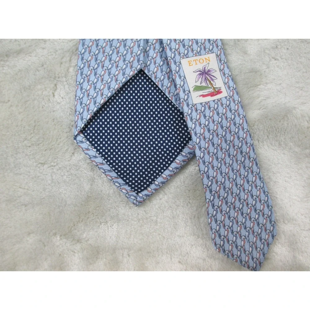 NEW ETON Neck Tie Mens Blue Parrots Silk Made In Italy Casual 04